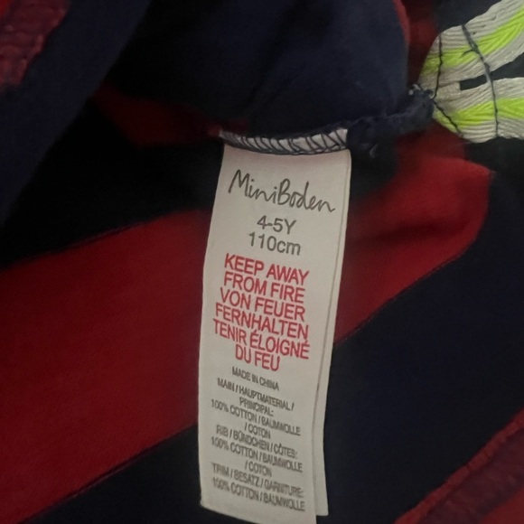 Mini Boden Red Navy Striped Hoodie with Yellow Accent Hooded Rugby 4-5Y 💯 Cotton - Picture 4 of 8